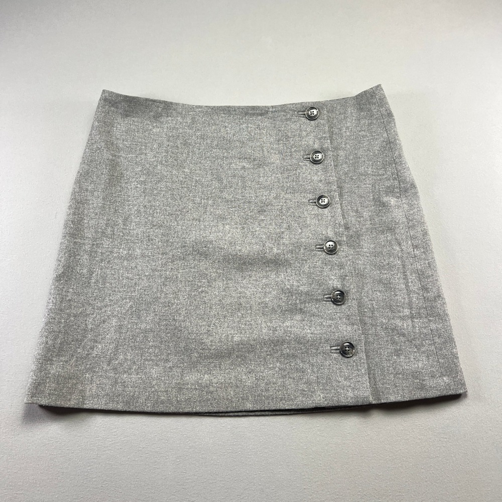 Banana Republic Pencil Skirt Women 8 Heather Gray Wool Blend Button Front Office